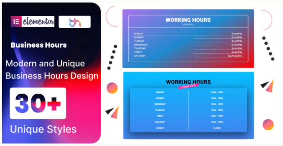 BWD Business Hours addon for elementor