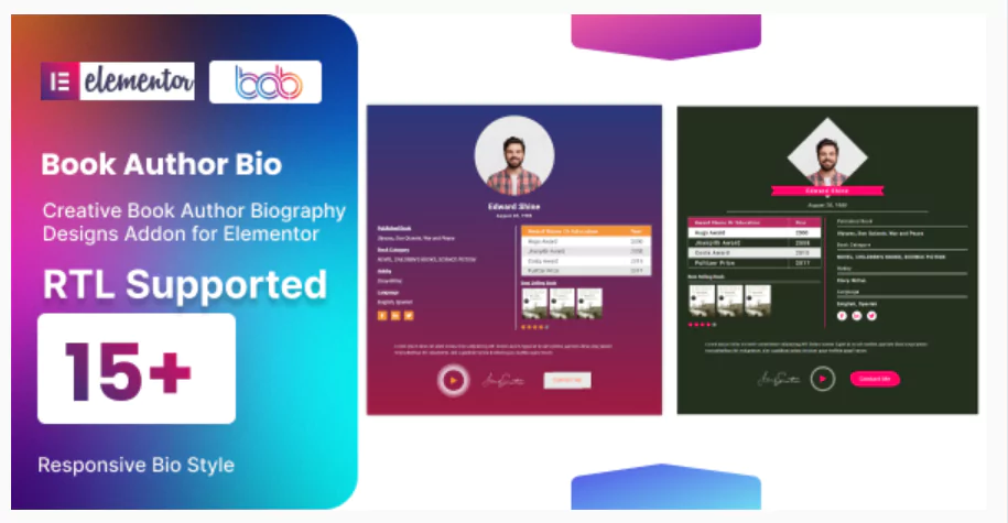 Book Author Bio addon for elementor