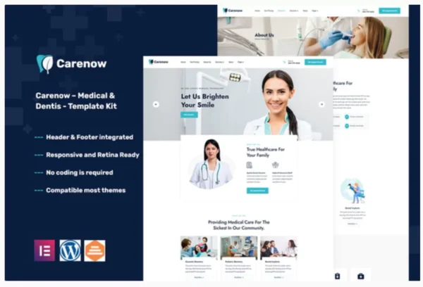 Carenow – Medical & Dentist Elementor Template Kit