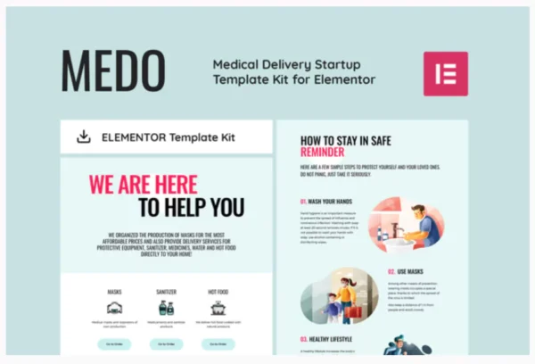 MEDO - Medical Delivery Startup Elementor Template Kit