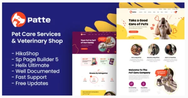 Patte Pet Care Services & Veterinary Shop Joomla 5 Template