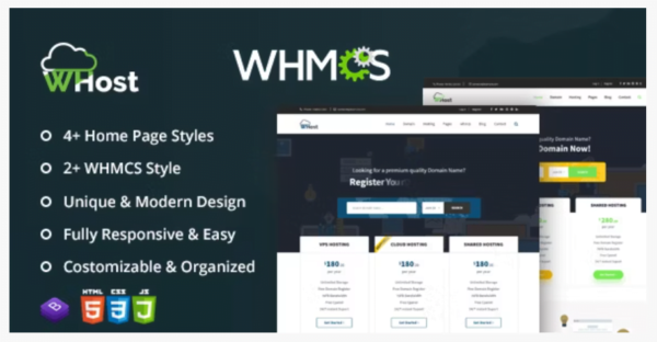 WHost-Domain Hosting Server Rental with WHMCS Responsive HTML5 Template