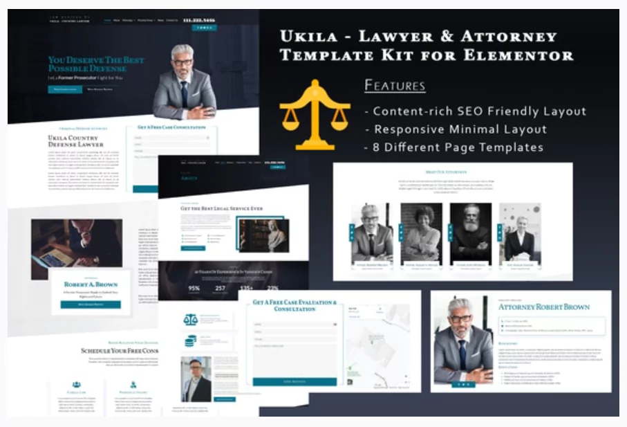 Ukila - Lawyer & Attorney Elementor Template Kit