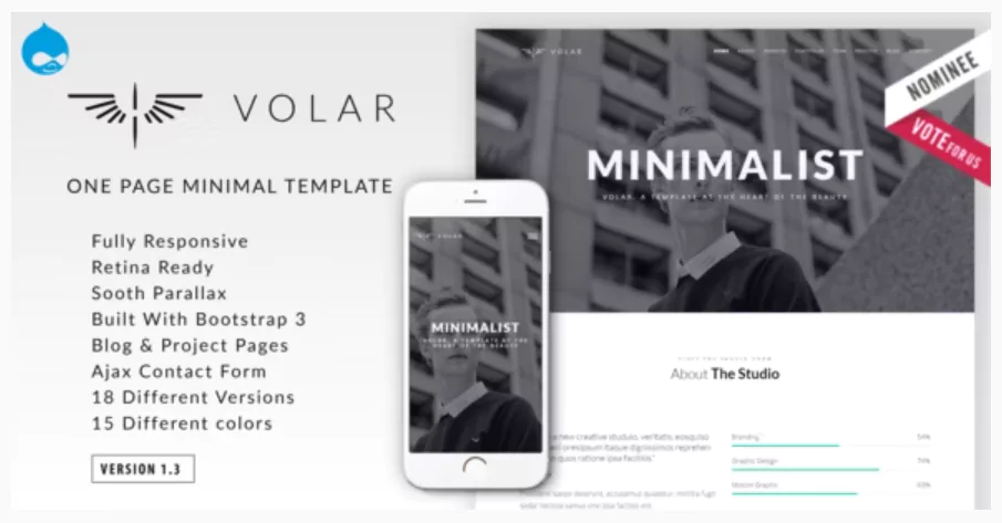 Volar One Page Minimal Parallax Drupal Theme