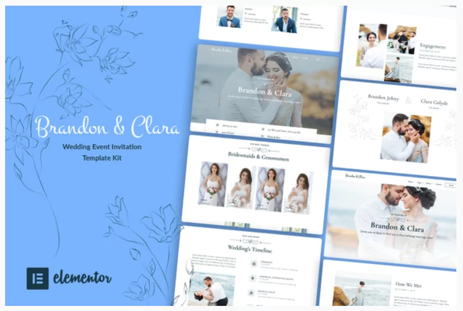Brandon & Clara - Wedding Event Invitation Elementor Template Kit