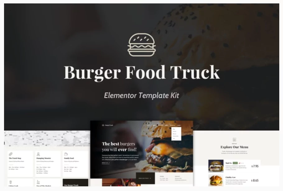 Burger Food Truck - Popup Restaurant Elementor Template Kit