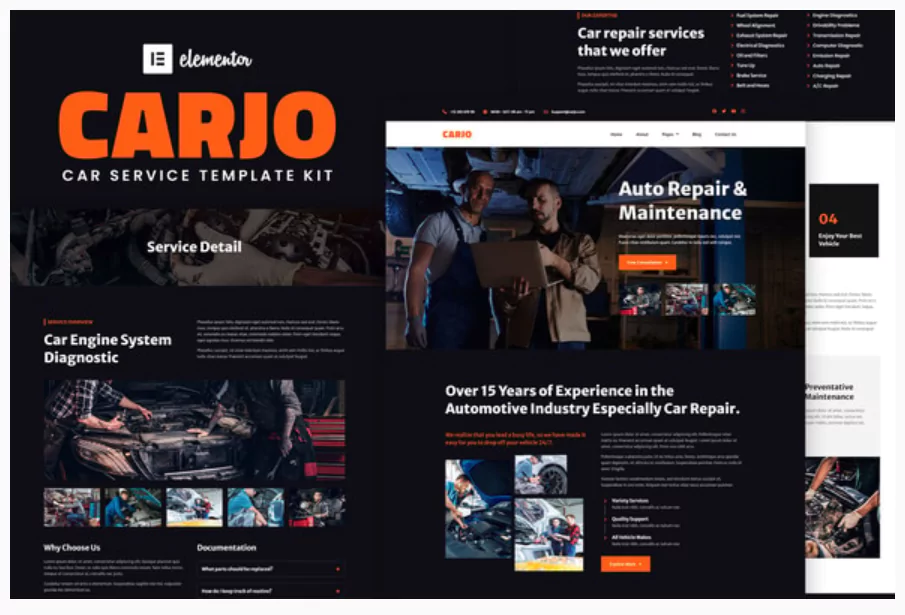 Carjo - Car Services & Repair Elementor Template Kit