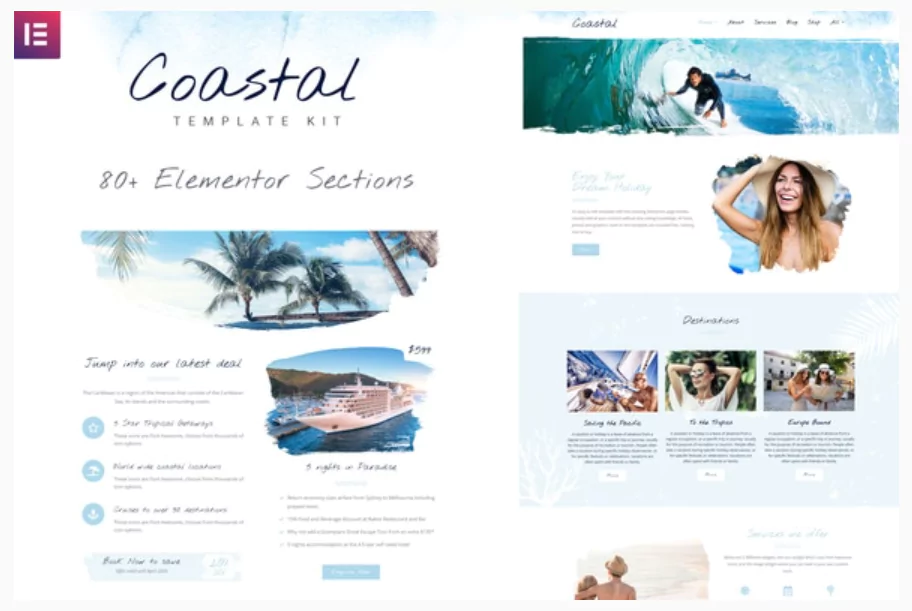 Coastal Travel and Surf Grunge Template Kit