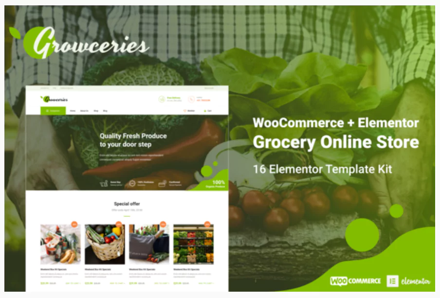 Growceries - Food & Grocery Store Elementor Template Kit