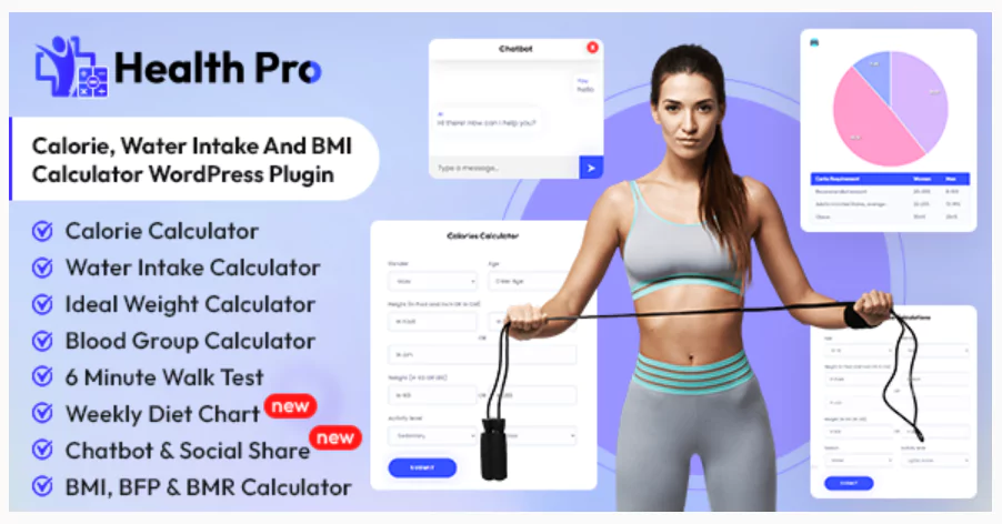 Health Pro - Calorie, Water Intake, BMI Calculator with AI Chatbot Assistant WordPress Plugin