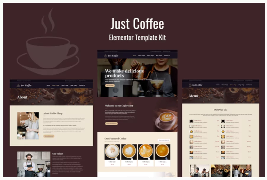 Justcoffee - Cafe and Coffee Elementor Template Kit