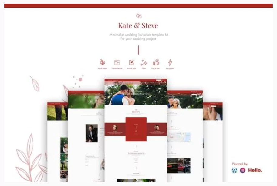 Kate & Steve - Wedding Invitation Elementor Pro Template Kit