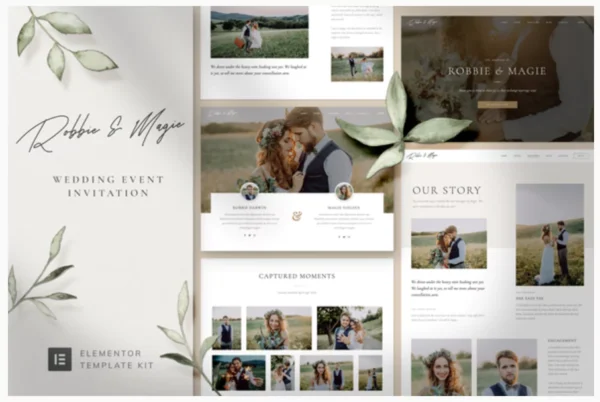 Robbie & Magie – Wedding Event Invitation Elementor Pro Template Kit