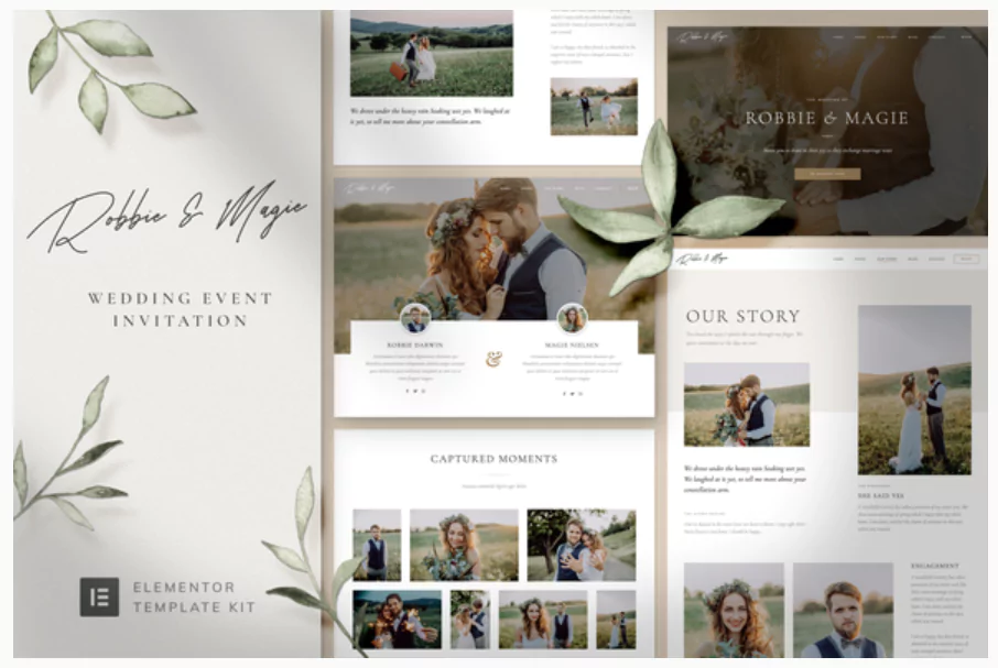 Robbie & Magie – Wedding Event Invitation Elementor Pro Template Kit