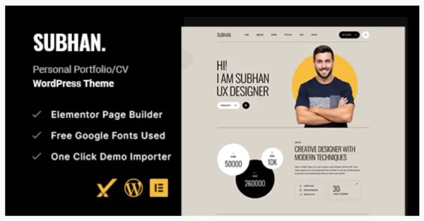 Subhan - Personal PortfolioCV WordPress Theme