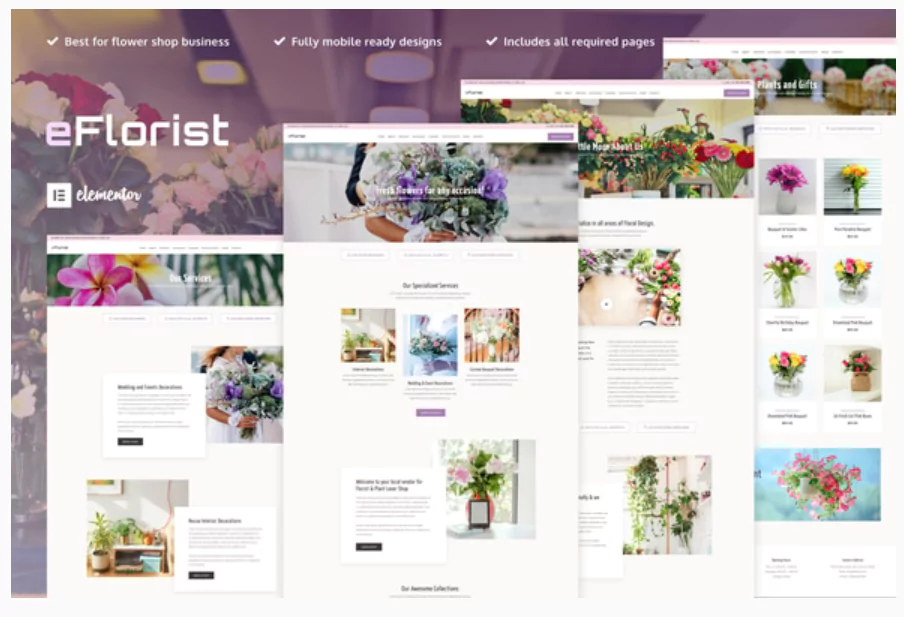 eFlorist - Flower Boutique & Decoration Elementor Pro Template Kit