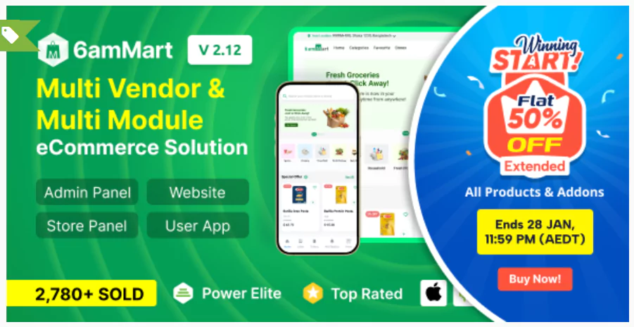 6amMart - Multivendor Food, Grocery, eCommerce, Parcel, Pharmacy delivery app with Admin & Website