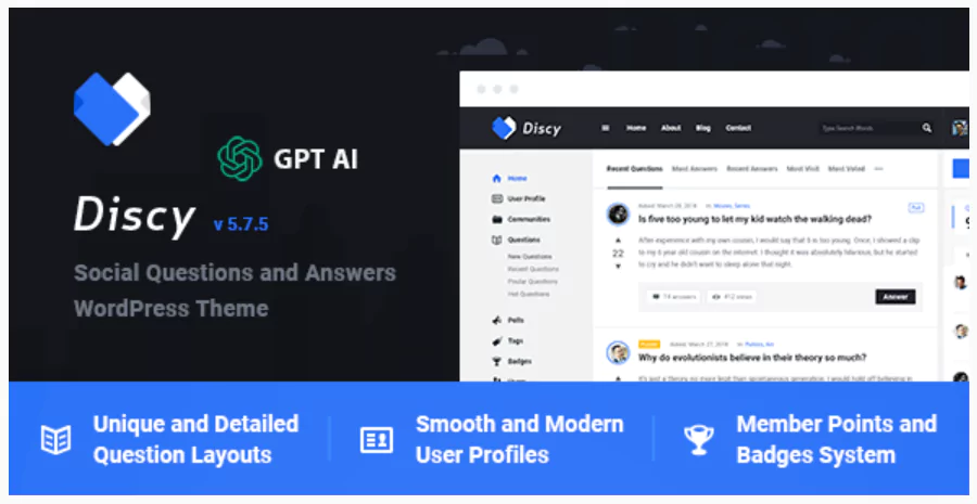 Discy - Social Questions and Answers WordPress Theme