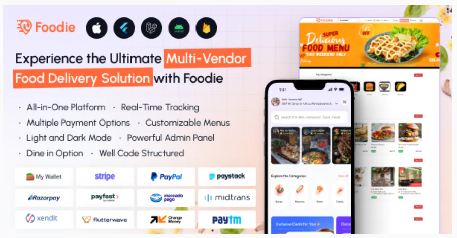 Foodie UberEats Clone Food Delivery App Multiple Restaurant Food Delivery Flutter App