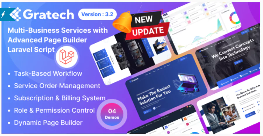 Gratech - Multi-Business Services with Advanced Page Builder & Workflow Tools