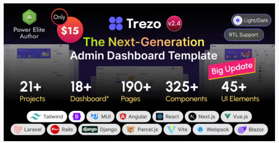 Trezo - Tailwind, Bootstrap, Material, React, Angular, Vue, Laravel ASP.net Admin Dashboard Template
