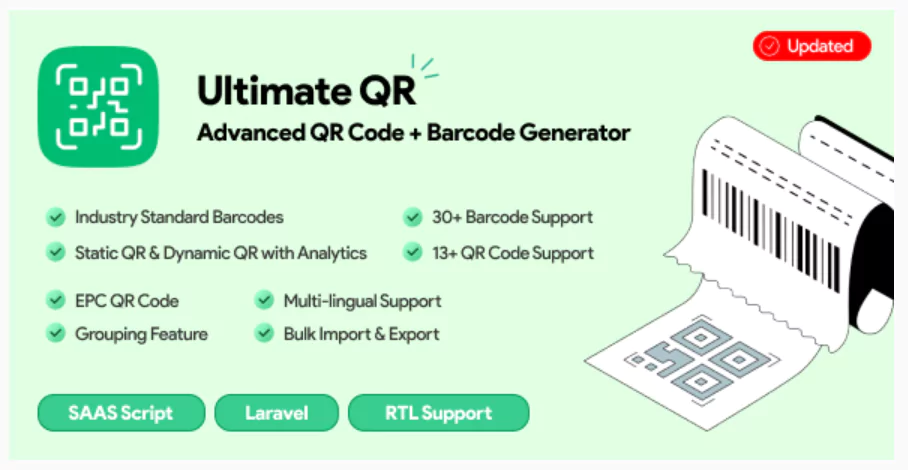 UltimateQR - Advanced QR Code Generator + Barcode Generator Best QR SaaS PHP Script