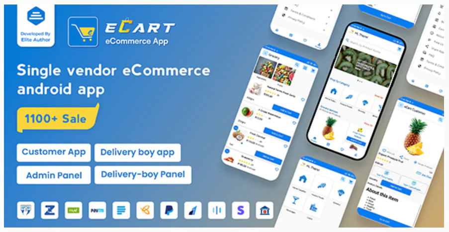 eCart - Grocery, Food Delivery, Fruits & Vegetable store, Full Android Ecommerce App
