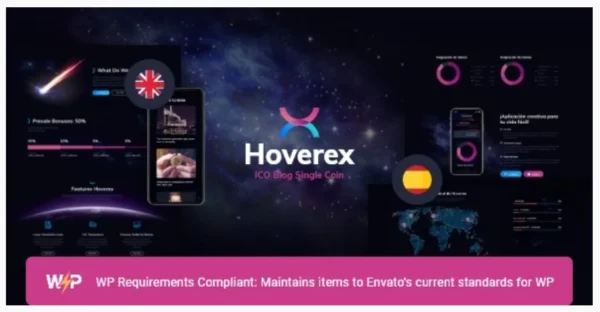 Hoverex Cryptocurrency, NFT & ICO WordPress Theme + Spanish