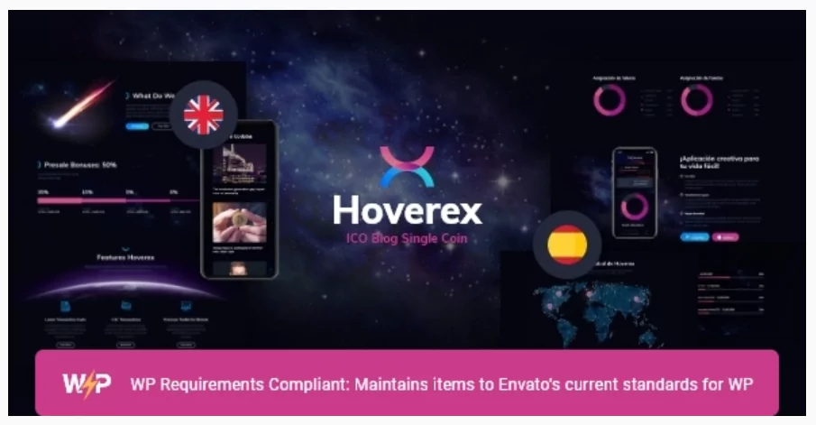 Hoverex Cryptocurrency, NFT & ICO WordPress Theme + Spanish