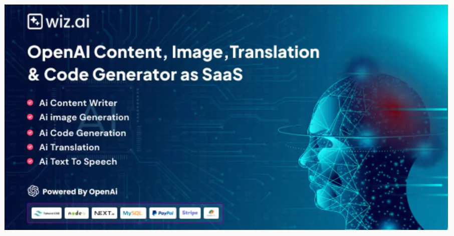 WizAI - OpenAI Content, Image, Translation, ChatBot, and Speech to Text Generator SaaS Platform