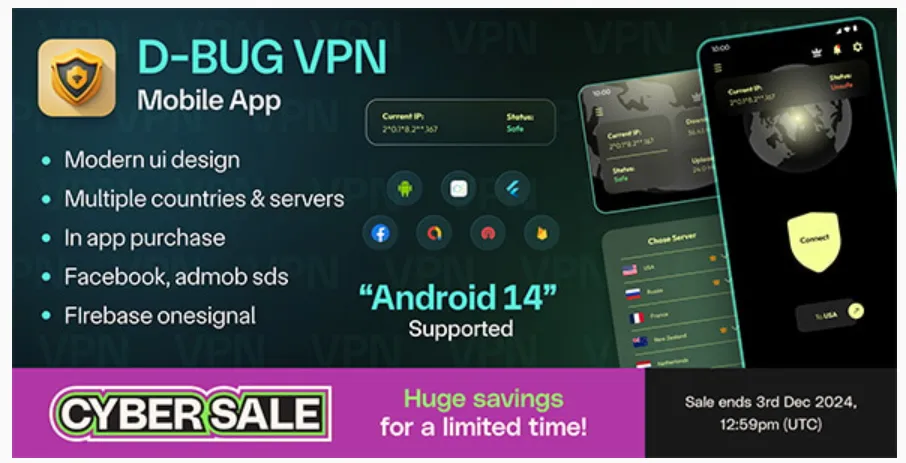 D-bug VPN- Flutter VPN Unlimited Proxy- - Laravel Admin- Android & IOS- Cross Platform