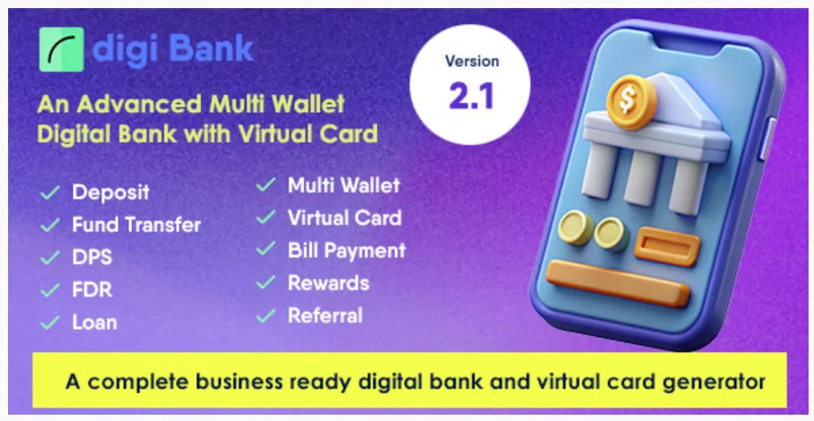 Digibank - Advanced Multi Wallet Digital Banking System with Virtual Card and Rewards