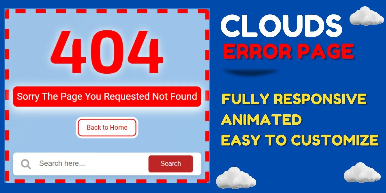 Clouds Animated 404 Error Page HTML Template